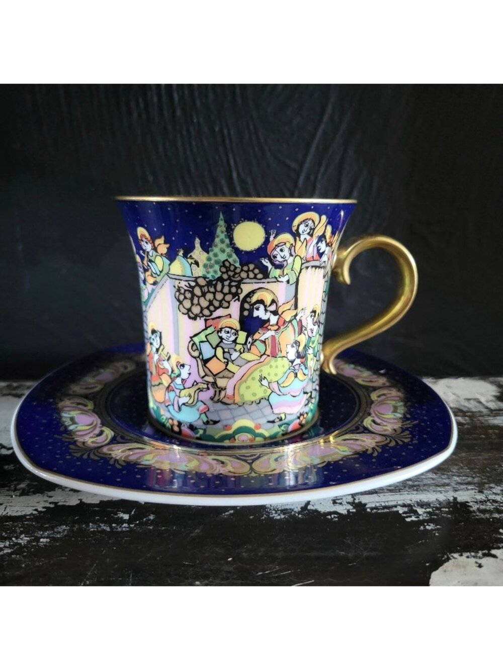 Bjorn Wiinblad Rosenthal Studio Line Christmas Cup & Saucer O du fröhliche 1999